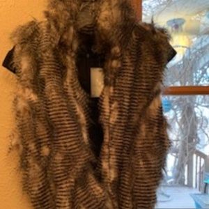 Miss Ashley Fur Like Vest with Faux Leather Belting, Size L